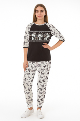 Женский домашний костюм с брюками и кофтой 313 коричневый